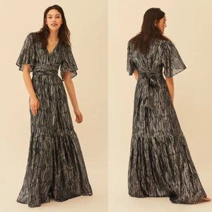 Ba&sh Dress Metallic Crossover-Neck Tie Maxi Party Black Gold Size 0 (zero)